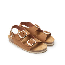 Load image into Gallery viewer, Cognac Brown sandals CARLOS BIG BUCKLE made with eco-leather
