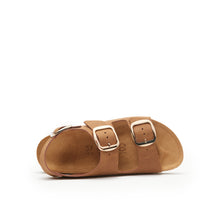 Load image into Gallery viewer, Cognac Brown sandals CARLOS BIG BUCKLE made with eco-leather
