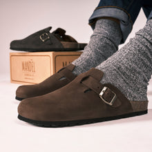 Load image into Gallery viewer, Dark Brown sabot clogs NOE made with nubuck leather
