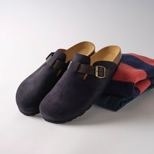 Load image into Gallery viewer, Navy sabot clogs NOE made with nubuck leather
