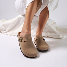 Load image into Gallery viewer, Taupe sabot clogs NOE made with suede leather
