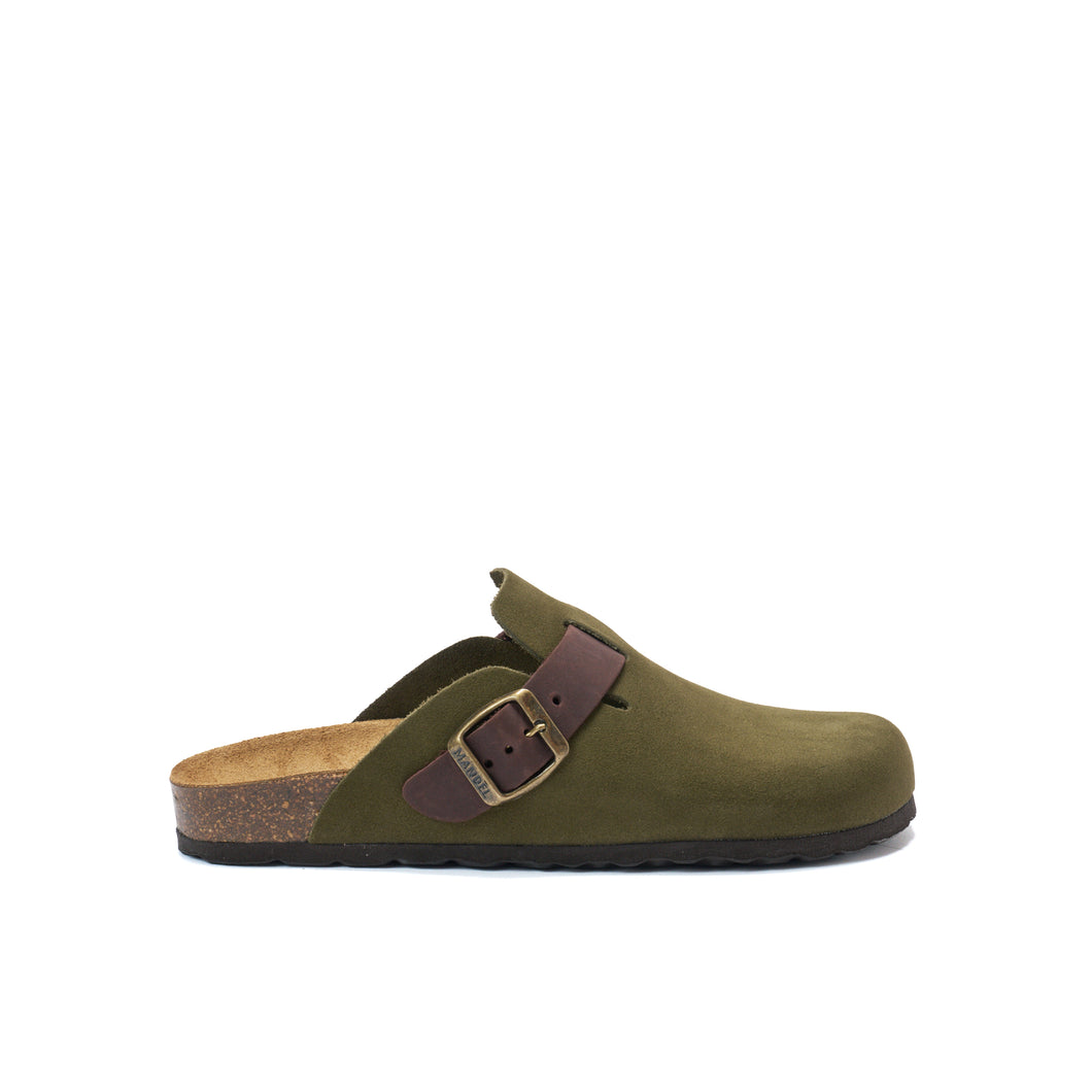 Moss Green sabot clogs NOE made with suede leather