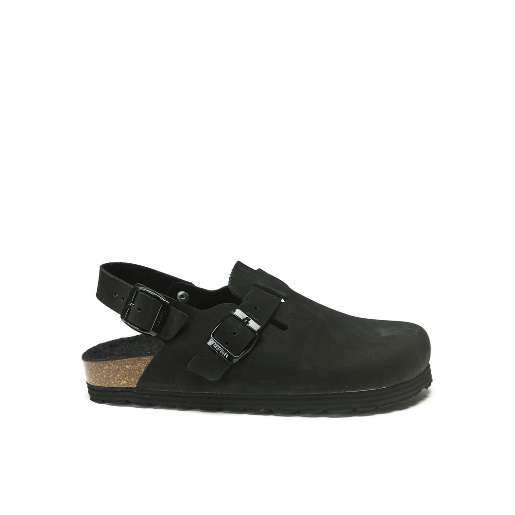 Black sabot clogs OSCAR made with nubuck leather