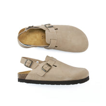 Load image into Gallery viewer, Taupe sabot clogs OSCAR made with suede leather
