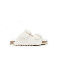 Load image into Gallery viewer, Creamy two-strap sabot ALBERTO made with faux fur
