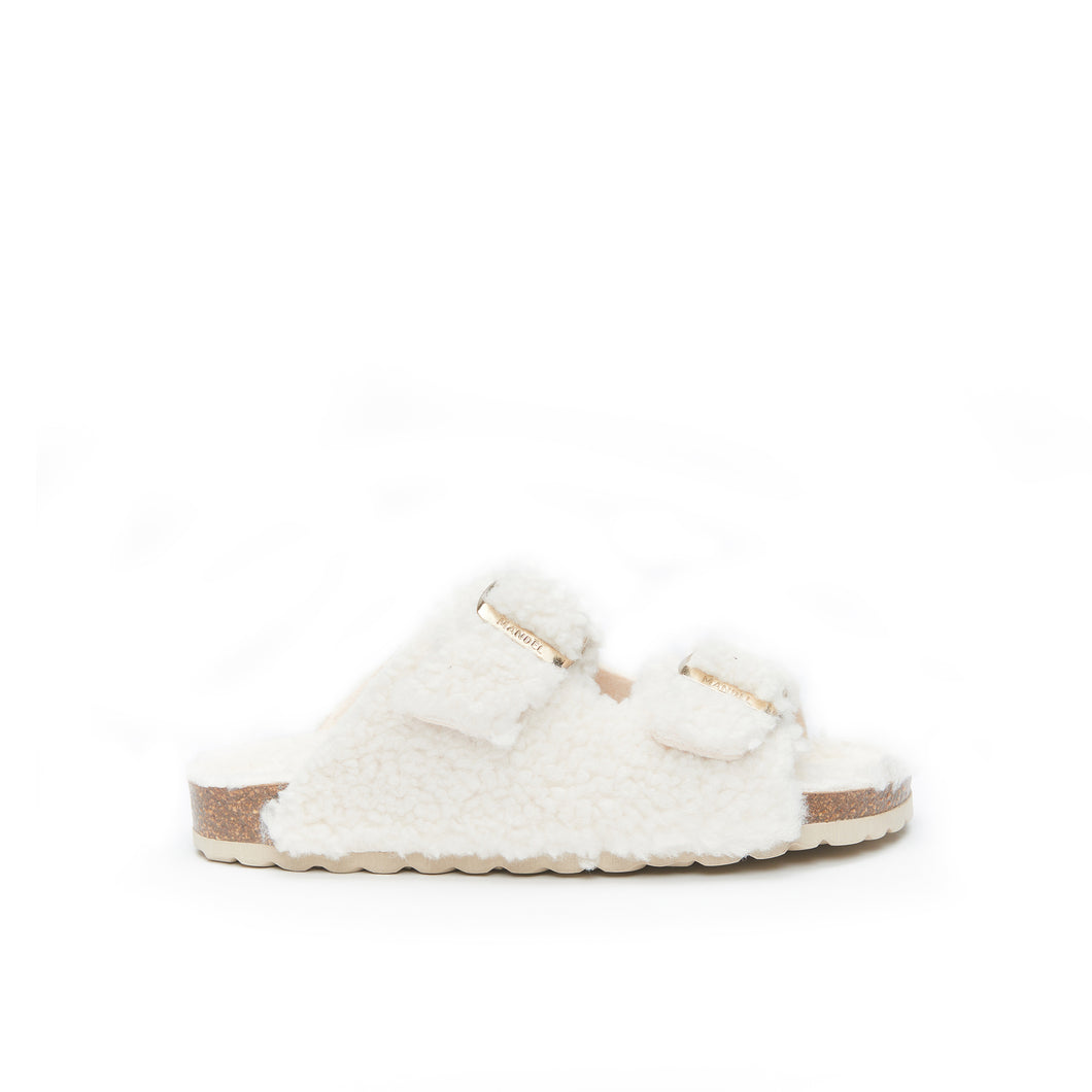 Cream two-strap sabot ALBERTO made with faux fur