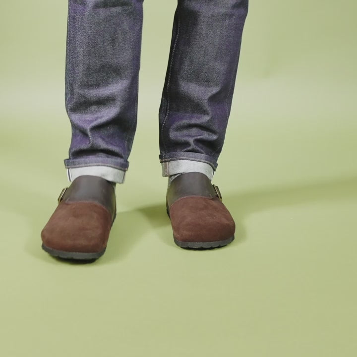 Dark Brown sabot clogs DIA made with leather suede and oiled